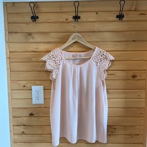 Nordstrom Lace Sleeve Blouse - baby pink